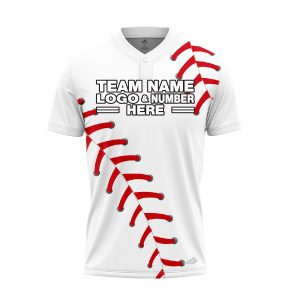 Custom Fully Sublimated Big Ball Pattern White Red Performance Baseball Softball Two Buttons Jersey 17012
