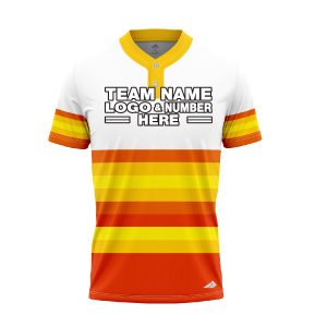Custom Fully Sublimated Horizontal Stripes Two Pattern White Yellow Orange Performance Baseball Softball Two Buttons Jersey 17024