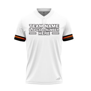 Custom Fully Sublimated Modern Four Pattern White Orange Black Performance Baseball Softball Two Buttons Jersey 17058