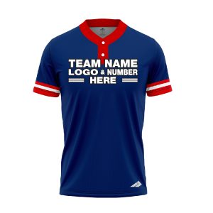 Custom Fully Sublimated Modern Three Pattern Blue Red White Performance Baseball Softball Two Buttons Jersey 17068