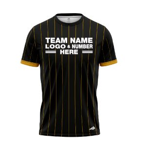 Custom Fully Sublimated Vertical Stripes Eight Pattern Black Gold Performance Baseball Softball Jersey 17147