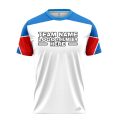 Custom Fully Sublimated Geometric Sleeves Pattern White Blue Red Performance Baseball Softball Jersey 17274