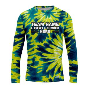Custom Fully Sublimated Emerald Waves Tie Dye Pattern Green Blue Performance Long Sleeves 17277