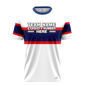 Custom Fully Sublimated Three Lines on Chest Pattern White Blue Red Performance Baseball Softball Jersey 17343