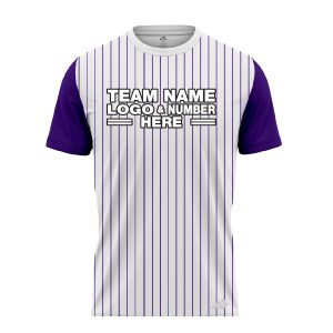 Custom Fully Sublimated Vertical Stripes Pattern White Purple Teal Performance Baseball Softball Jersey 17362