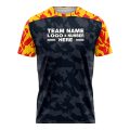 Custom Fully Sublimated Volcano Pattern Black Yellow Red Performance Soccer Uniform Jersey 17452
