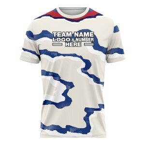 Custom Fully Sublimated Wavy Two Pattern Blue White Red Performance Soccer Uniform Jersey 17484