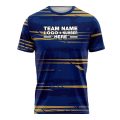 Custom Fully Sublimated Horizontal Stripes Three Pattern Navy Blue Gold Performance Soccer Uniform Jersey 17532