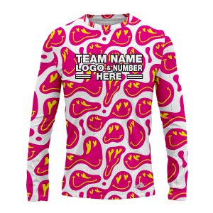 Custom Fully Sublimated Energetic Smiles Tie Dye Pattern Pink Yellow White Performance Long Sleeves 17664