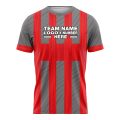 Custom Fully Sublimated Vertical Stripes Three Pattern Red Gray Performance Soccer Uniform Jersey 17740