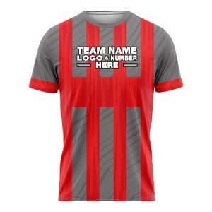 Custom Fully Sublimated Vertical Stripes Three Pattern Red Gray Performance Soccer Uniform Jersey 17740