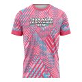Custom Fully Sublimated Spikes Pattern Pink Baby Blue Performance Soccer Uniform Jersey 17940