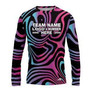 Custom Fully Sublimated Mesmerizing Waves Tie Dye Black Pink Blue Performance Long Sleeves 18028