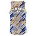Custom Fully Sublimated Chip Three Pattern White Blue Yellow Performance Basketball Uniform Jersey 18128