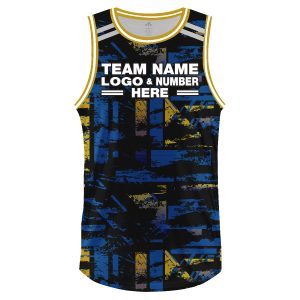 Custom Fully Sublimated Brushes Two Pattern Black Dark Blue Yellow Performance Basketball Uniform Jersey 18106