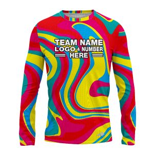 Custom Fully Sublimated Vivid Vortex Tie Dye Red Pink Yellow Blue Performance Long Sleeves 18116