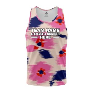 Custom Fully Sublimated Abstract Brushstroke Floral Two Pattern White Pink Blue Performance Tank Top 18448