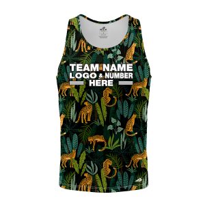 Custom Fully Sublimated Wild Jungle Floral Pattern Black Gold Green Performance Tank Top 18543