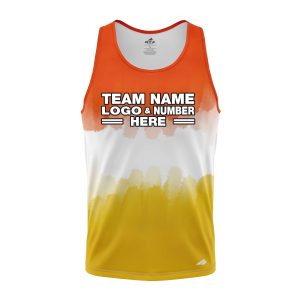 Custom Fully Sublimated Vibrant Tie Dye Pattern Tricolor White Orange Yellow Performance Tank Top 18863