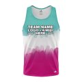 Custom Fully Sublimated Vibrant Tie Dye Pattern Tricolor White Teal Pink Performance Tank Top 18867