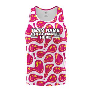 Custom Fully Sublimated Energetic Smiles Tie Dye Pattern Pink Yellow White Performance Tank Top 19099
