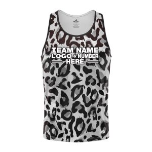 Custom Fully Sublimated Monochrome Leopard Animal Print Black White Performance Tank Top 19347