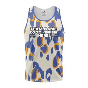 Custom Fully Sublimated Abstract Animal Print Two White Blue Orange Performance Tank Top 19355