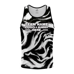 Custom Fully Sublimated Vibrant Monochrome Swirl Print Black White Performance Tank Top 19383