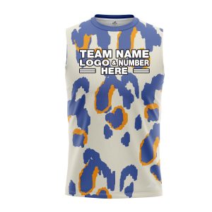 Custom Fully Sublimated Abstract Animal Print Two White Blue Orange Performance Sleeveless 19451