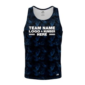 Custom Fully Sublimated Blue Foliage Floral Pattern Black Blue Performance Tank Top 19531