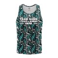 Custom Fully Sublimated Tropical Floral Pattern White Black Teal Performance Tank Top 19535