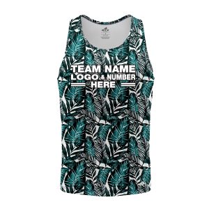 Custom Fully Sublimated Tropical Floral Pattern White Black Teal Performance Tank Top 19535