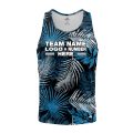 Custom Fully Sublimated Blue Foliage Floral Two Pattern Black Blue White Performance Tank Top 19551