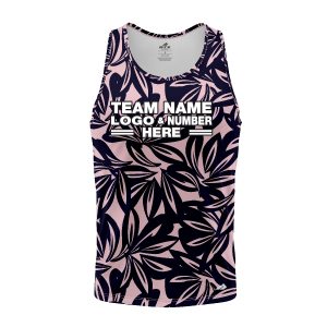 Custom Fully Sublimated Monochrom Floral Three Pattern Dark Blue Baby Pink Performance Tank Top 19547
