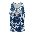 Custom Fully Sublimated Botanical Floral Two Pattern Blue White Performance Tank Top 19563