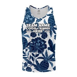 Custom Fully Sublimated Botanical Floral Two Pattern Blue White Performance Tank Top 19563