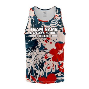 Custom Fully Sublimated Vibrant Tropical Floral Pattern Teal Red Pink Performance Tank Top 19567