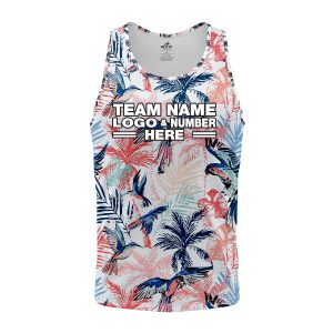 Custom Fully Sublimated Tropical Beach Floral Pattern White Pink Black Performance Tank Top 19599