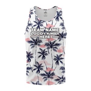 Custom Fully Sublimated Palm and Pink Cloud Floral Pattern White Pink Black Performance Tank Top 19595