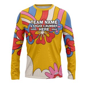 Custom Fully Sublimated Funky Florals Tie Dye Pattern Yellow Multicolor Performance Long Sleeves 17676