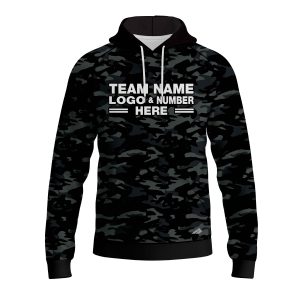 Custom Fully Sublimated Stealth Camo Pattern Black Gray Performance Sports Pullover Hoodie 20956