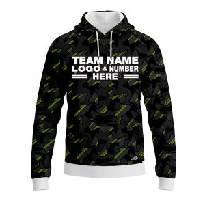 Custom Fully Sublimated Sports Camo Pattern Neon Green Black Performance Sports Pullover Hoodie 20998