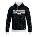 Custom Fully Sublimated Sports Camo Pattern Neon Blue Black Performance Sports Pullover Hoodie 21000