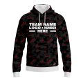 Custom Fully Sublimated Sports Camo Pattern Neon Red Black Performance Sports Pullover Hoodie 21002