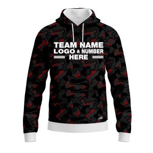Custom Fully Sublimated Sports Camo Pattern Neon Red Black Performance Sports Pullover Hoodie 21002