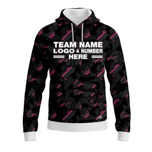 Custom Fully Sublimated Sports Camo Pattern Pink Black Performance Sports Pullover Hoodie 21006