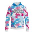 Custom Fully Sublimated Vibrant Camo Pattern Texture Sky Blue Pink Performance Sports Pullover Hoodie 21012