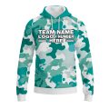 Custom Fully Sublimated Vibrant Camo Pattern Texture Teal Performance Sports Pullover Hoodie 21016