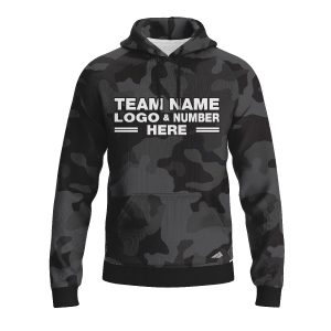 Custom Fully Sublimated Stealth Camo Pattern Black Gray Performance Sports Pullover Hoodie 21044