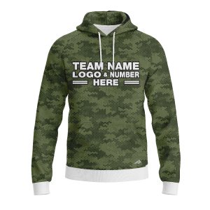 Custom Fully Sublimated Digital Forest Camo Pattern Dark Green Performance Sports Pullover Hoodie 21048